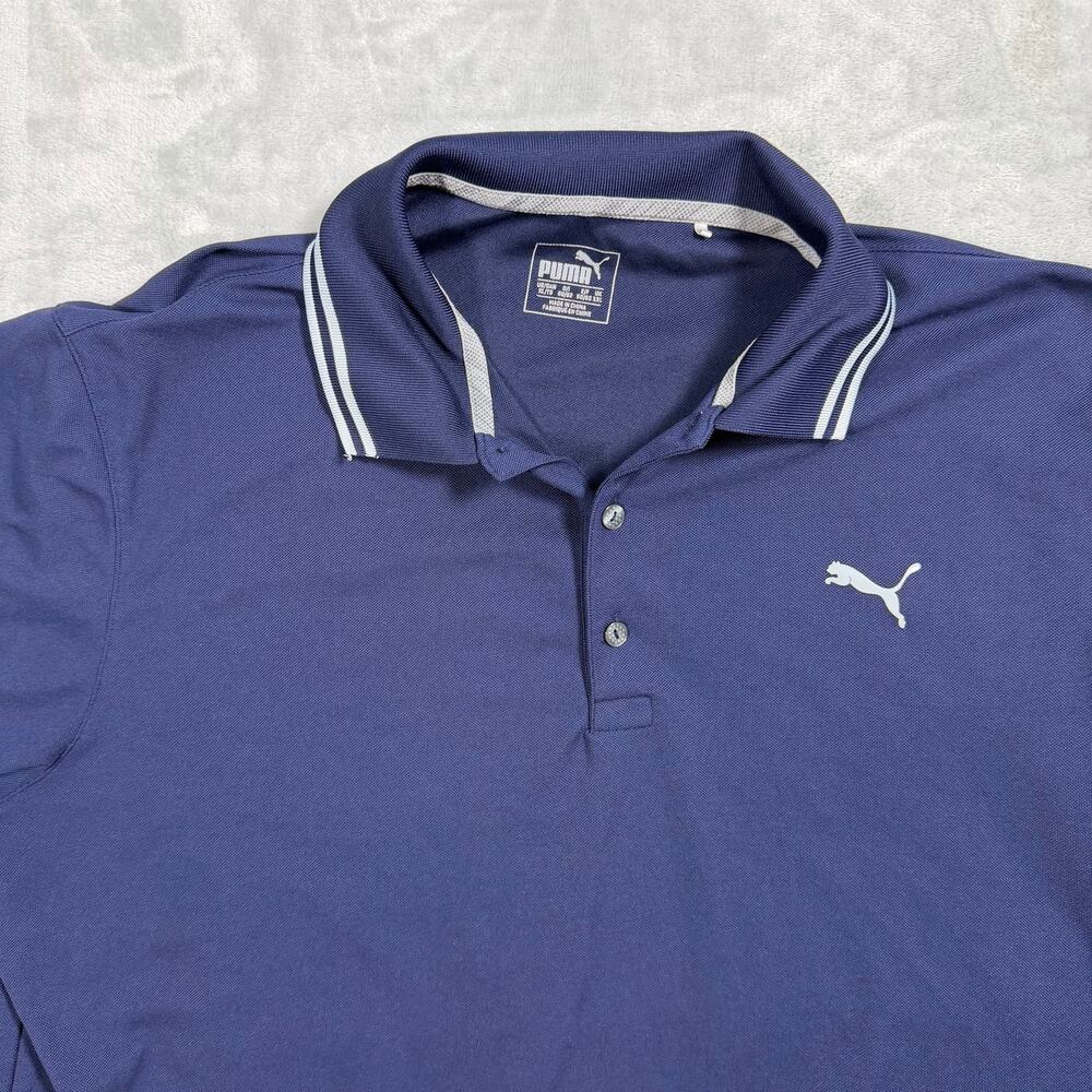 Puma Golf Men’s 2XL Blue Performance Polo Green Sleeve Logo DryCELL